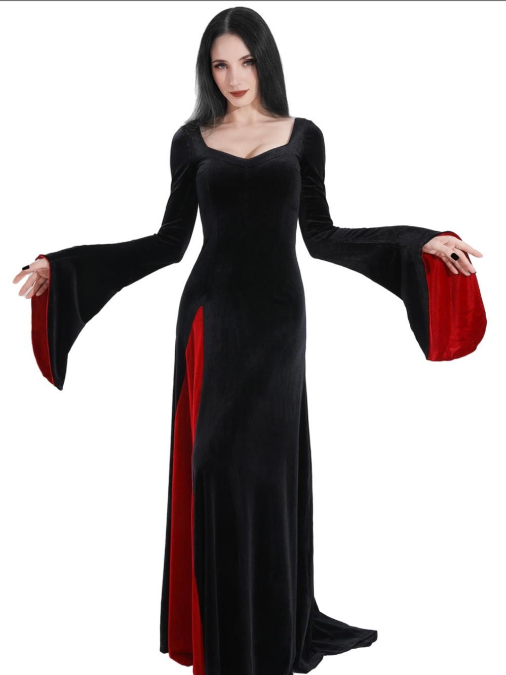 Morticia Addams Costume, Women Velvet Maxi Dress Gothic Witch Long Dress Size XL